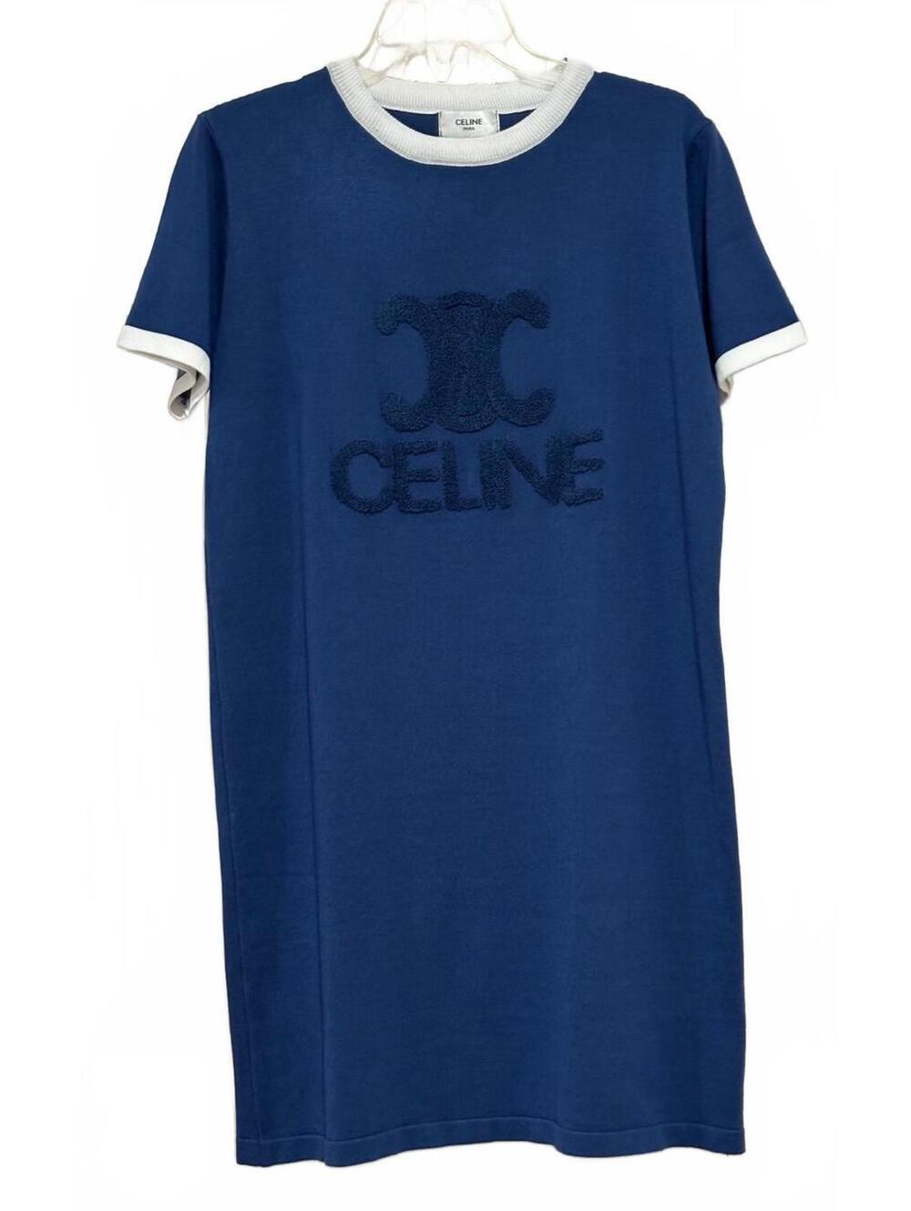 Celine Blue and White Logo T-Shirt Dress